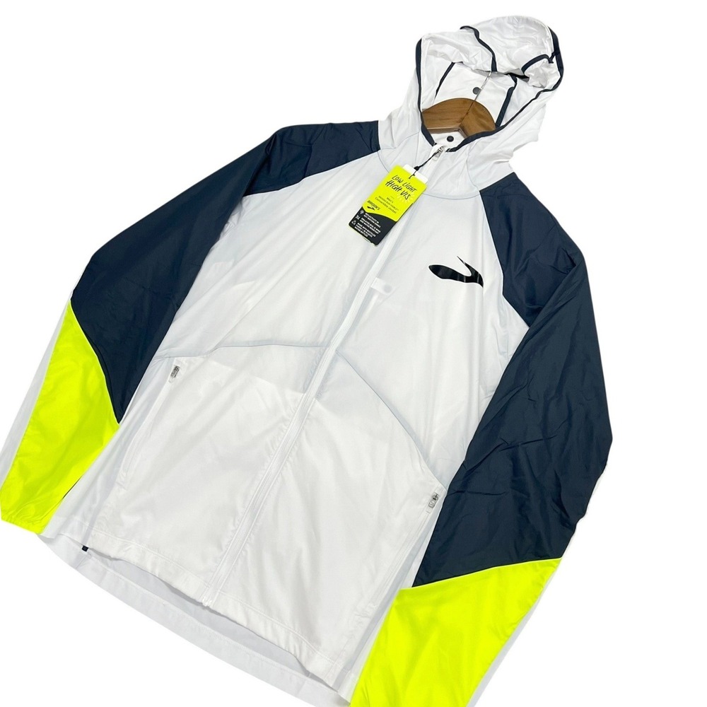 NEW Brooks Run Visible Convertible Jacket White Asphalt Nightlife Running Mens S